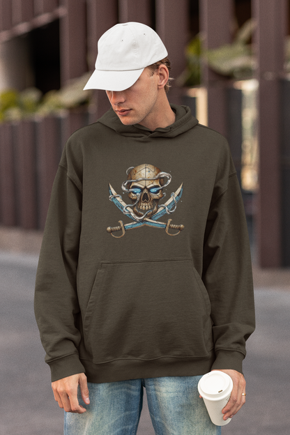 SKULL PIRATE DATA SWORD Streetwear Estampado frontal - Sudadera con capucha unisex extragrande orgánica Slammer para adultos SH - Sudadera con capucha unisex extragrande orgánica 2.0
