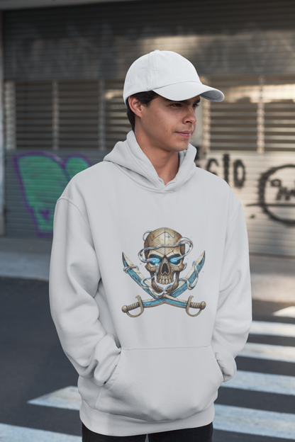 SKULL PIRATE DATA SWORD Streetwear Estampado frontal - Sudadera con capucha unisex extragrande orgánica Slammer para adultos SH - Sudadera con capucha unisex extragrande orgánica 2.0