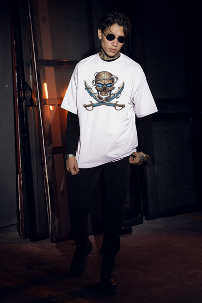 SKULL PIRATE DATA SWORD Streetwear Frontprint - Freestyler Bio Oversized Unisex T-Shirt Erwachsenen SH
