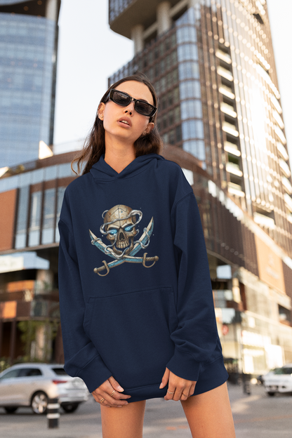 SKULL PIRATE DATA SWORD Streetwear Estampado frontal - Sudadera con capucha unisex extragrande orgánica Slammer para adultos SH - Sudadera con capucha unisex extragrande orgánica 2.0