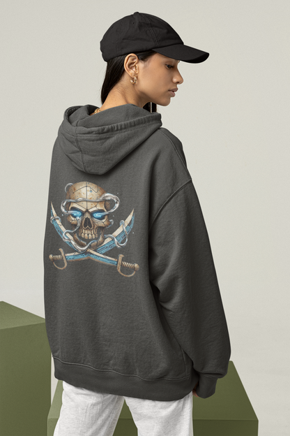 SKULL PIRATE DATA SWORD Streetwear Backprint - Slammer Sudadera con capucha unisex extragrande orgánica para adultos SH - Sudadera con capucha unisex extragrande orgánica 2.0