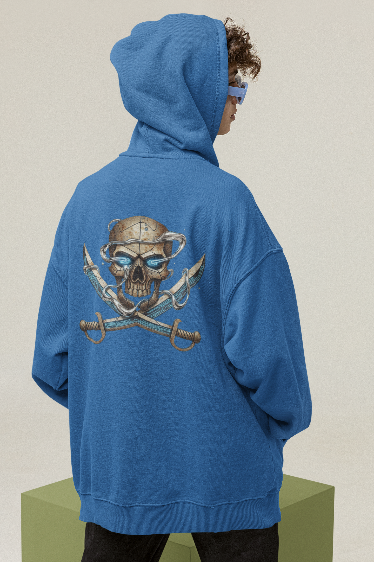 SKULL PIRATE DATA SWORD Streetwear Backprint - Slammer Sudadera con capucha unisex extragrande orgánica para adultos SH - Sudadera con capucha unisex extragrande orgánica 2.0