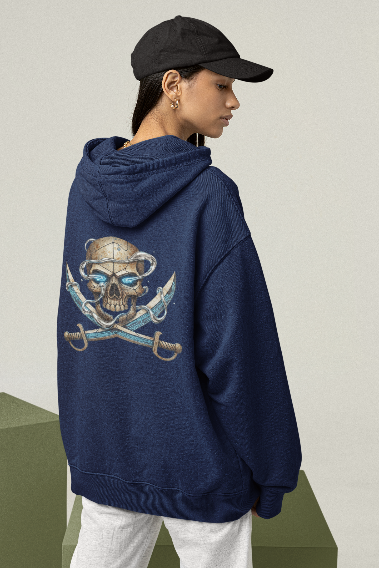 SKULL PIRATE DATA SWORD Streetwear Backprint - Slammer Sudadera con capucha unisex extragrande orgánica para adultos SH - Sudadera con capucha unisex extragrande orgánica 2.0