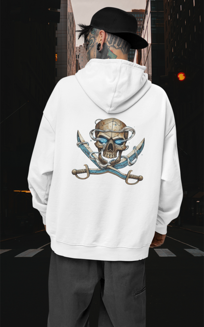 SKULL PIRATE DATA SWORD Streetwear Backprint - Slammer Sudadera con capucha unisex extragrande orgánica para adultos SH - Sudadera con capucha unisex extragrande orgánica 2.0