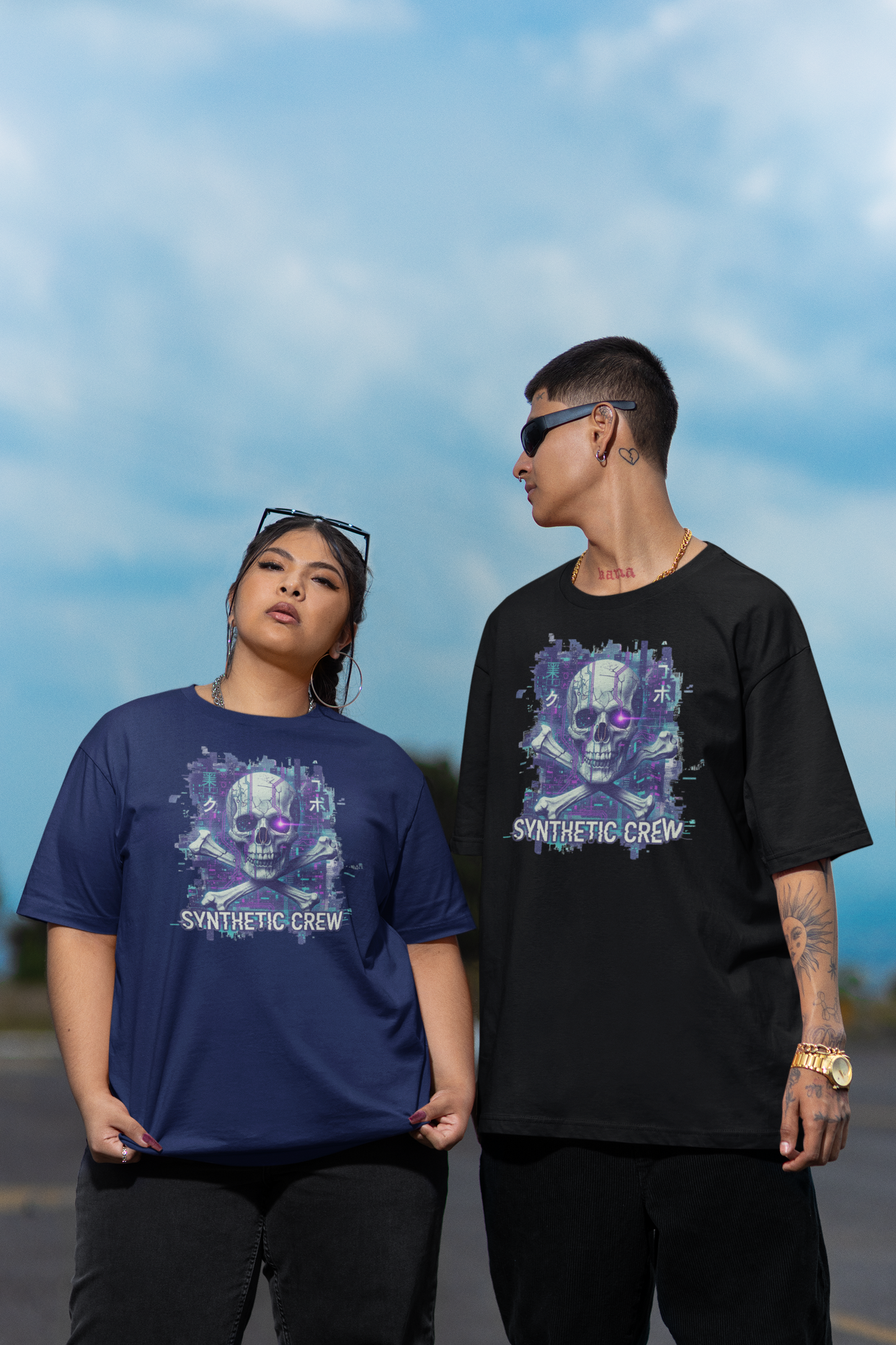 SKULL SYNTHETIC CREW Streetwear Frontprint - Freestyler Bio Oversized Unisex T-Shirt Erwachsenen SH