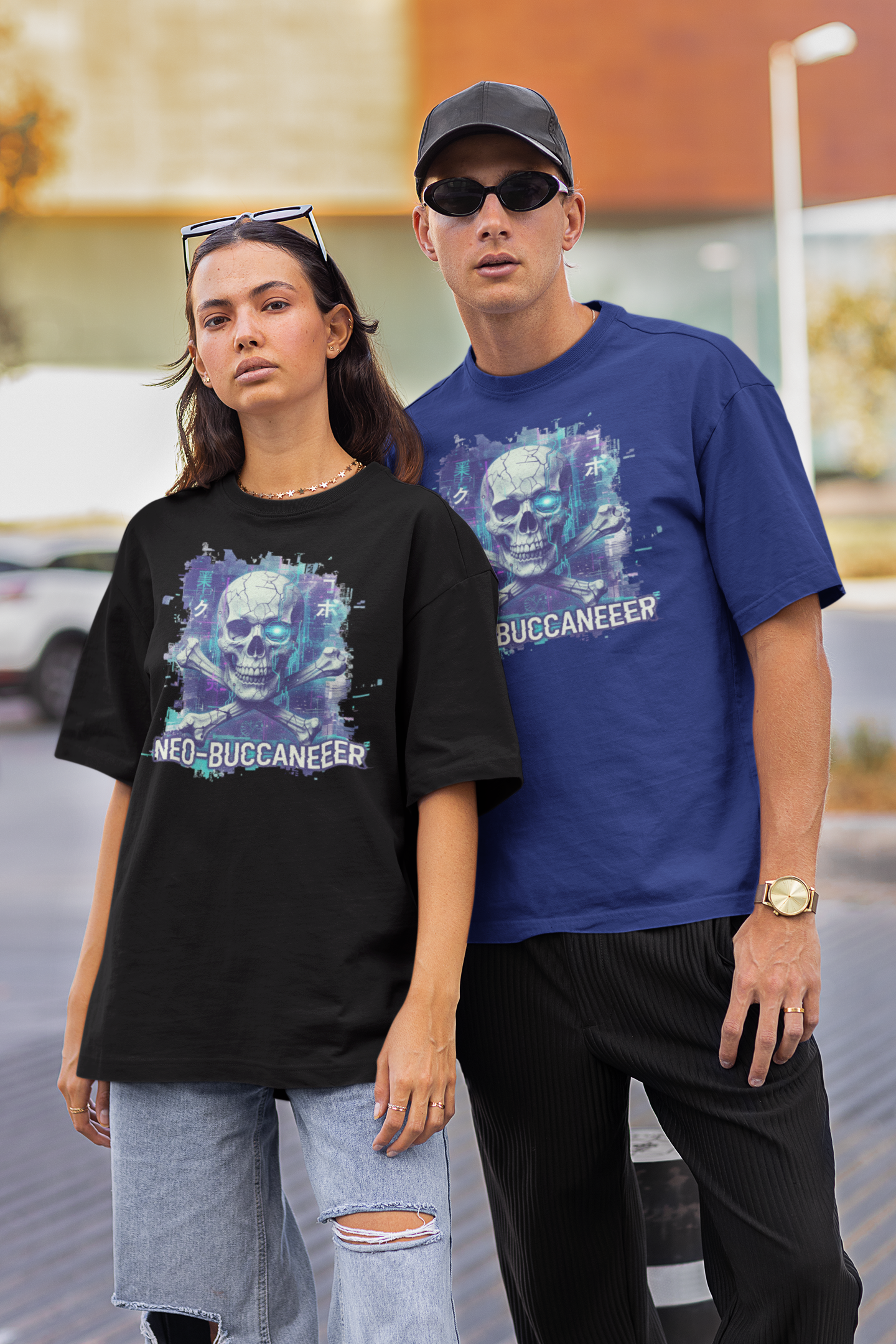 SKUL NEO-BUCANEEER Streetwear Frontprint - Freestyler Bio Oversized Unisex T-Shirt Erwachsenen SH