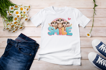 SMILE Herz Erdmännchen - Kinder T-Shirt Kurzarm-Shirt Baumwolle Hochwertig Langlebig - T-Shirt Kids BC SH