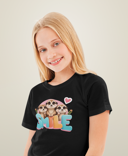 SMILE Herz Erdmännchen - Kinder T-Shirt Kurzarm-Shirt Baumwolle Hochwertig Langlebig - T-Shirt Kids BC SH