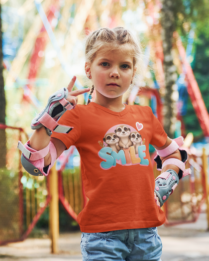 SMILE Herz Erdmännchen - Kinder T-Shirt Kurzarm-Shirt Baumwolle Hochwertig Langlebig - T-Shirt Kids BC SH