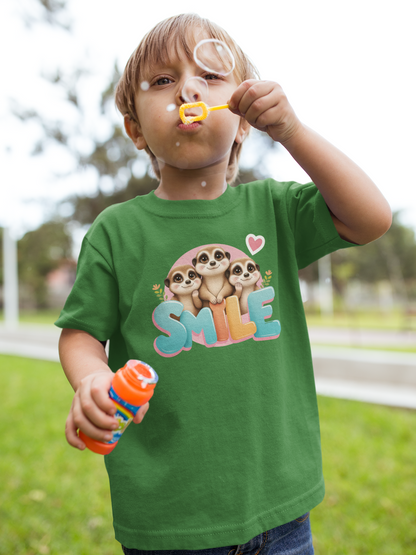 SMILE Herz Erdmännchen - Kinder T-Shirt Kurzarm-Shirt Baumwolle Hochwertig Langlebig - T-Shirt Kids BC SH