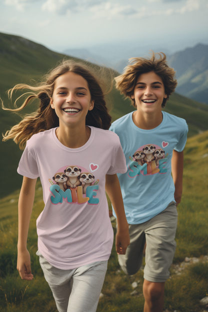 SMILE Herz Erdmännchen - Kinder T-Shirt Kurzarm-Shirt Baumwolle Hochwertig Langlebig - T-Shirt Kids BC SH
