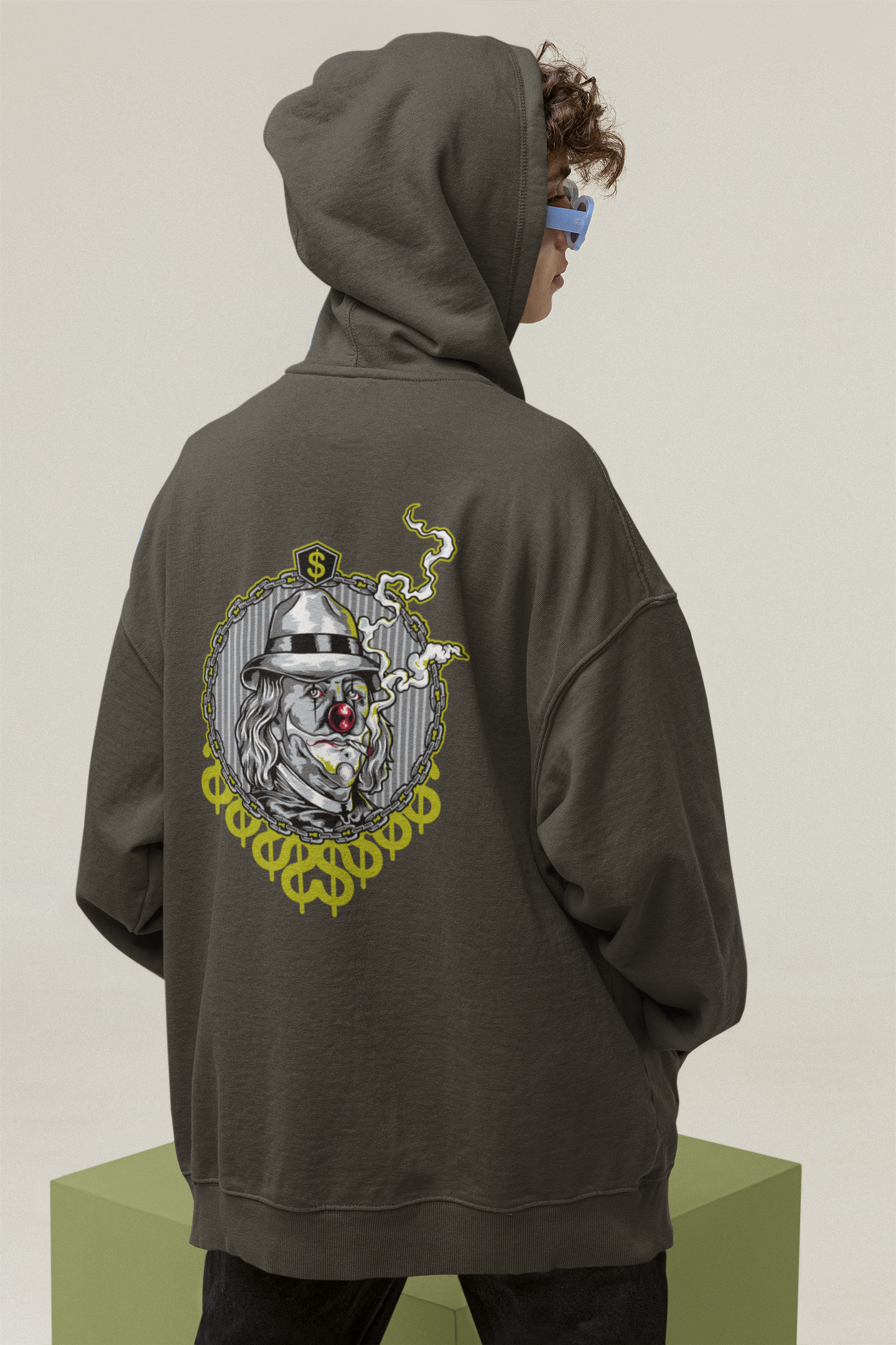 SMOKIE CLOWN Streetwear Estampado en la espalda - Sudadera con capucha unisex extragrande orgánica Slammer para adultos SH - Sudadera con capucha unisex extragrande orgánica 2.0