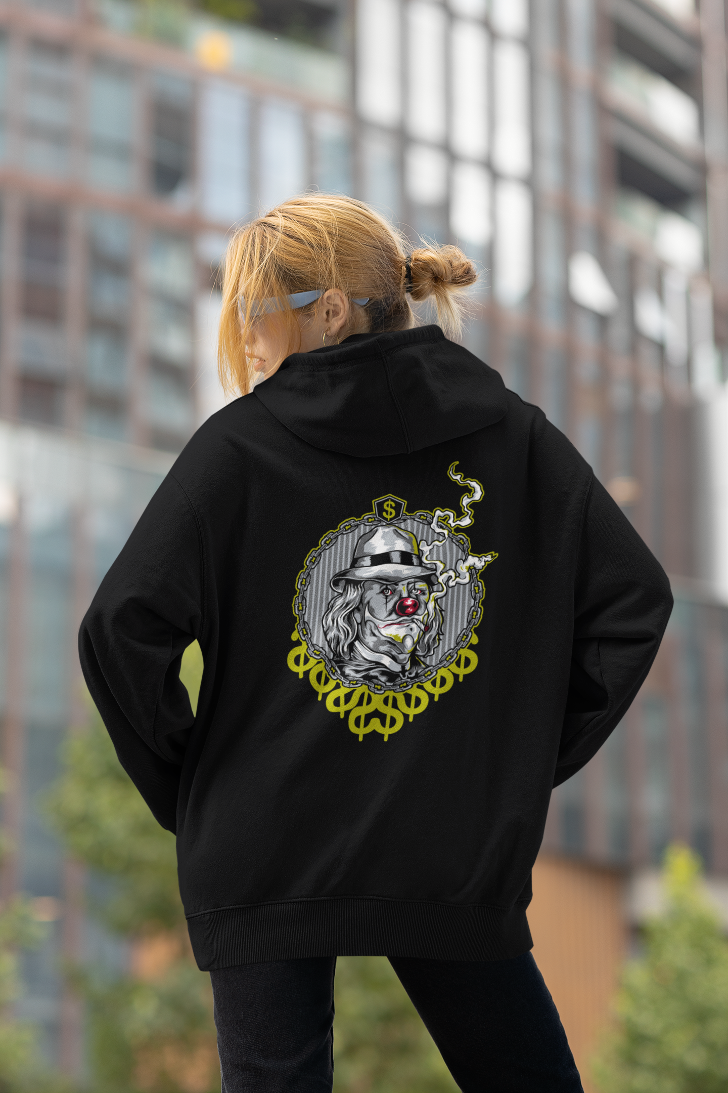 SMOKIE CLOWN Streetwear Estampado en la espalda - Sudadera con capucha unisex extragrande orgánica Slammer para adultos SH - Sudadera con capucha unisex extragrande orgánica 2.0