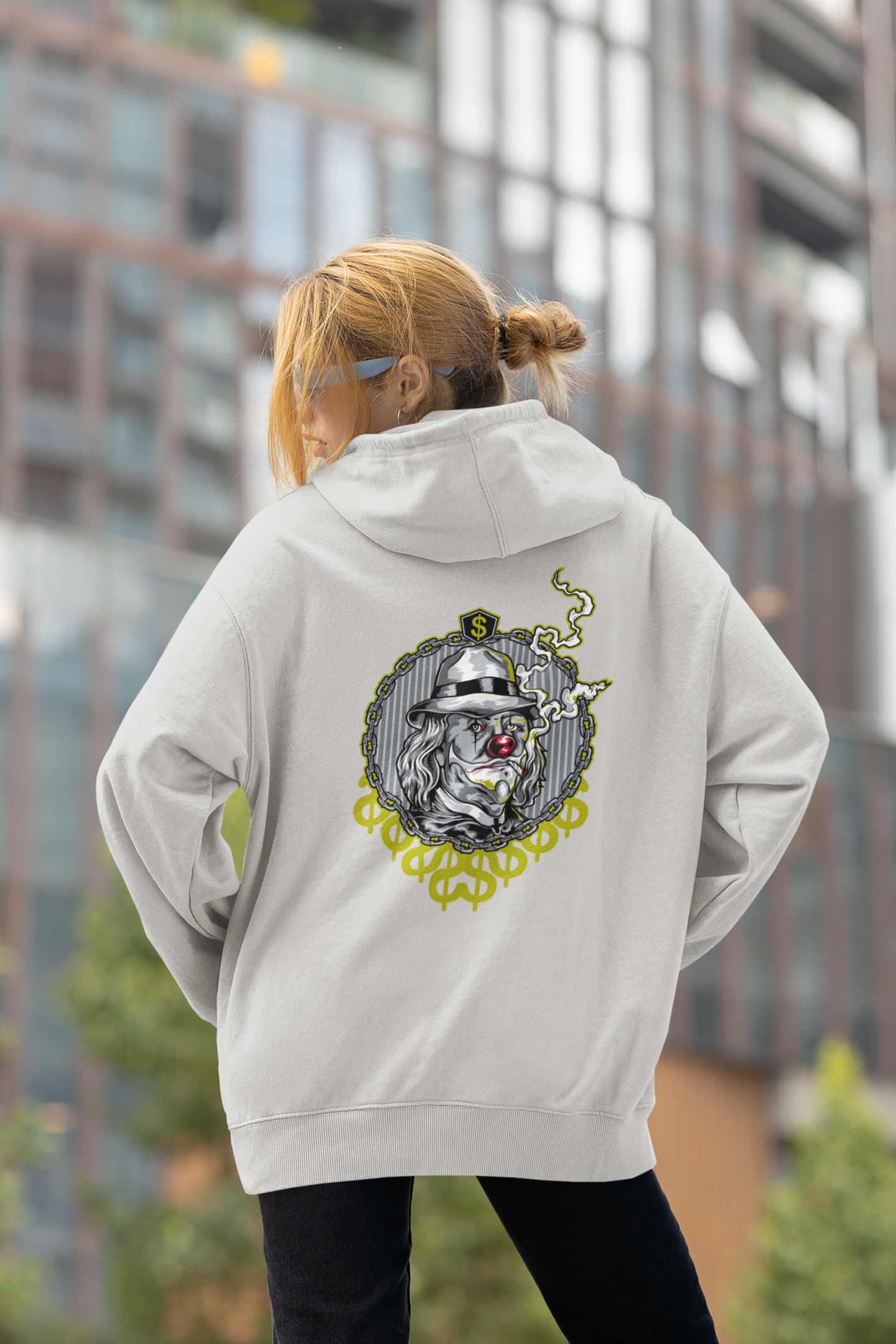 SMOKIE CLOWN Streetwear Estampado en la espalda - Sudadera con capucha unisex extragrande orgánica Slammer para adultos SH - Sudadera con capucha unisex extragrande orgánica 2.0