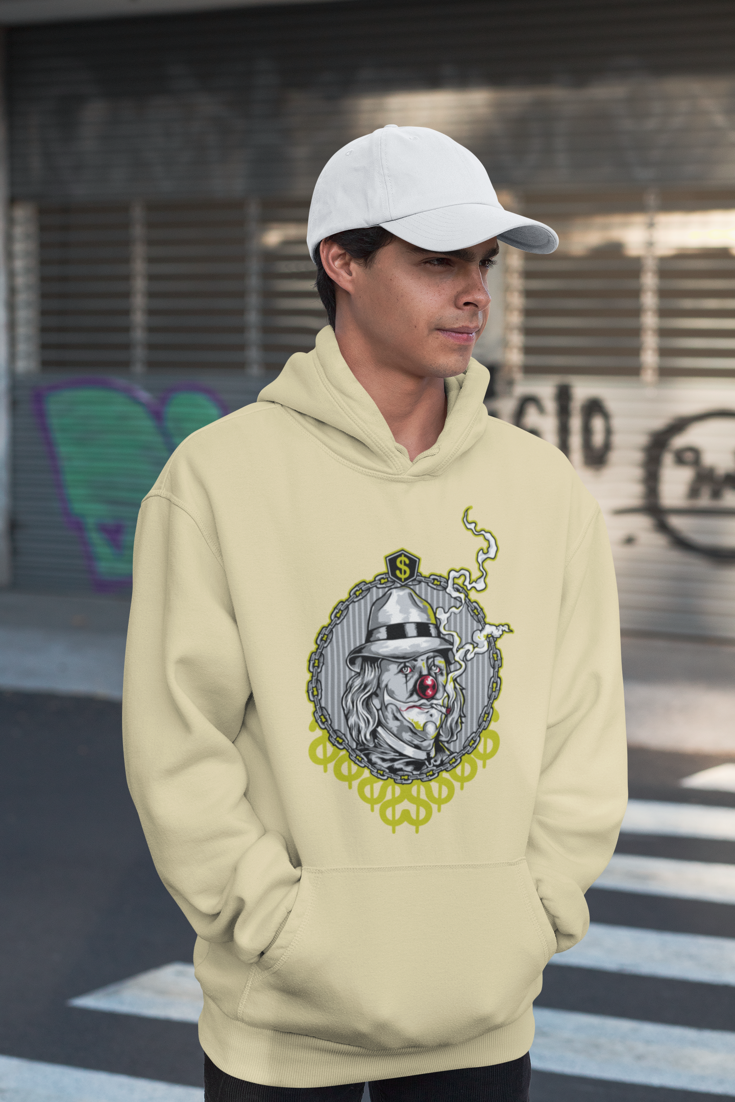 SMOKIE CLOWN Streetwear Estampado Frontal - Sudadera con capucha unisex extragrande orgánica Slammer para adultos SH - Sudadera con capucha unisex extragrande orgánica 2.0