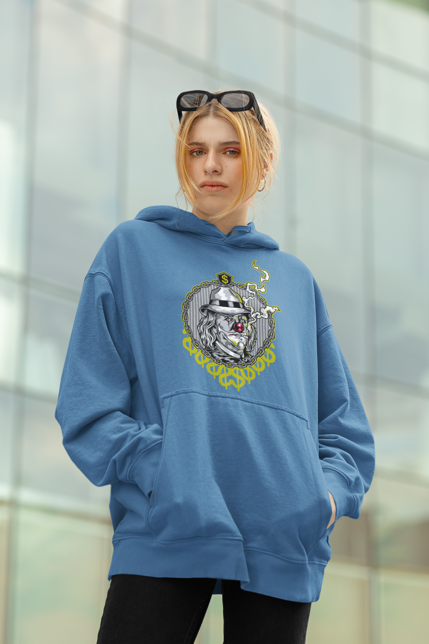 SMOKIE CLOWN Streetwear Estampado Frontal - Sudadera con capucha unisex extragrande orgánica Slammer para adultos SH - Sudadera con capucha unisex extragrande orgánica 2.0