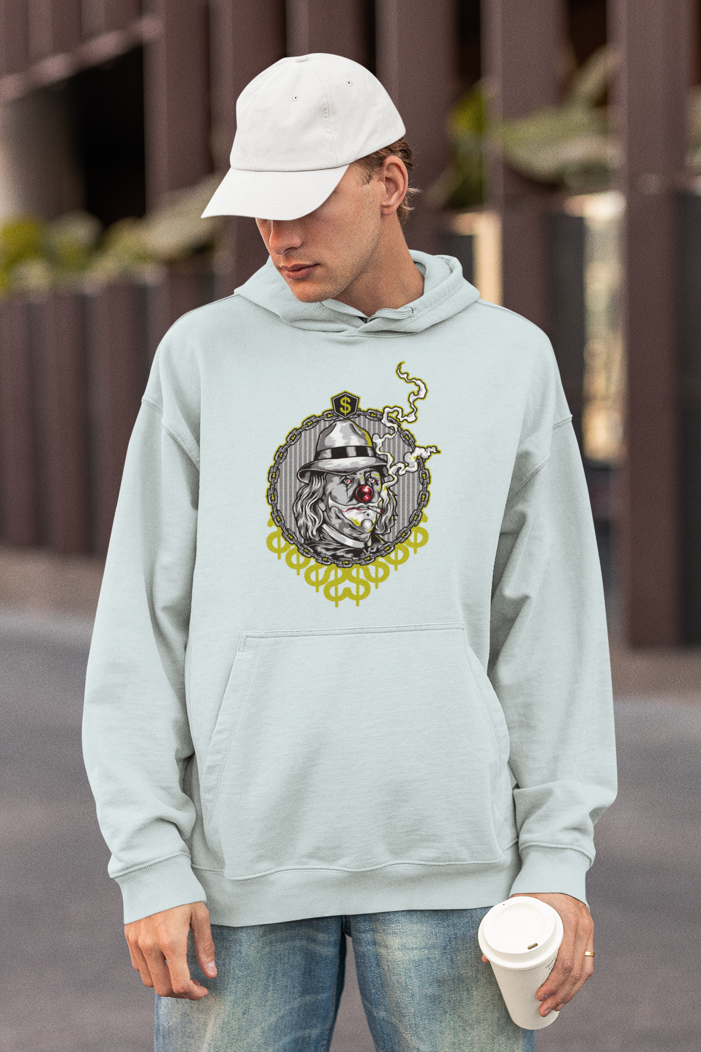 SMOKIE CLOWN Streetwear Estampado Frontal - Sudadera con capucha unisex extragrande orgánica Slammer para adultos SH - Sudadera con capucha unisex extragrande orgánica 2.0