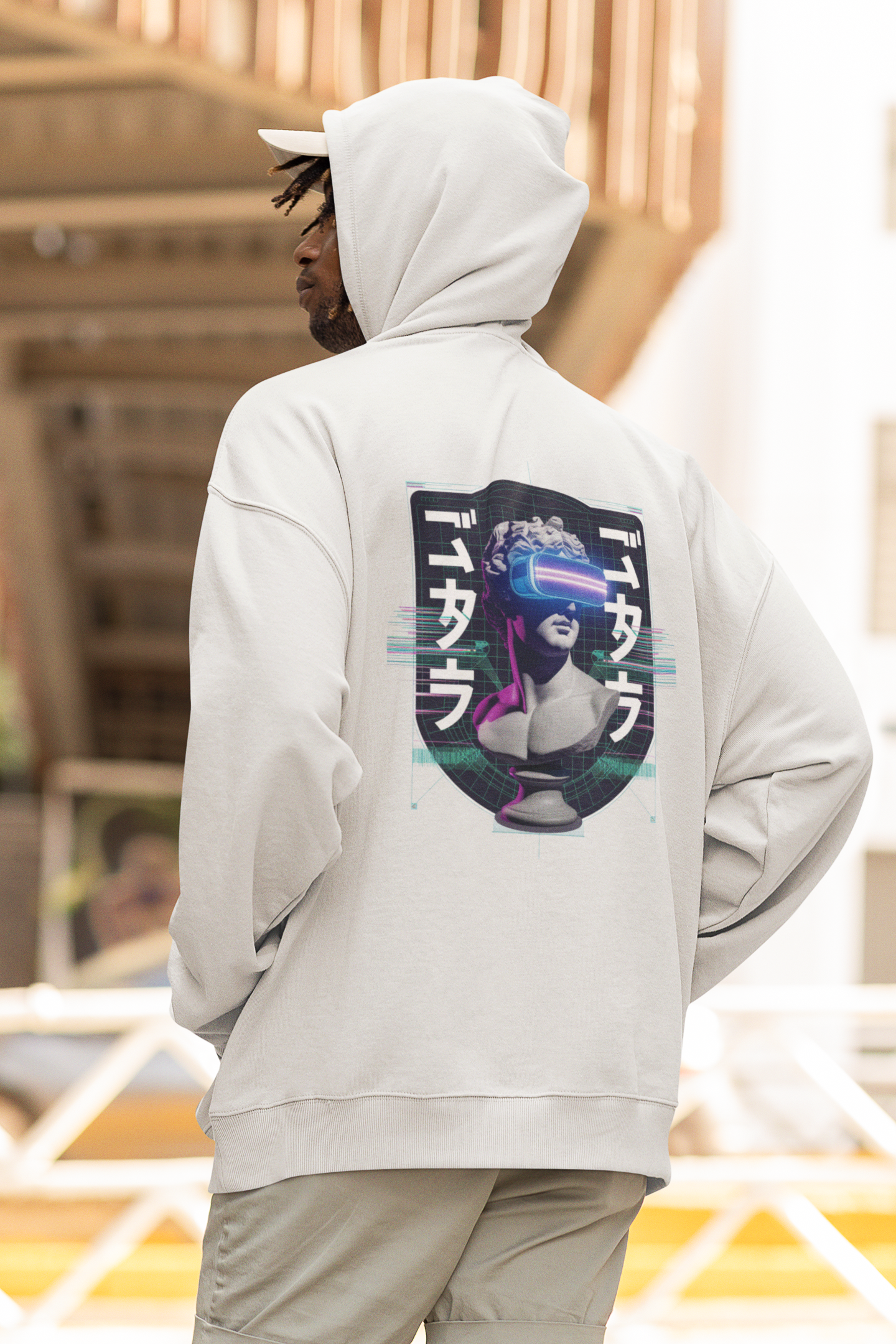 GAFAS VIRTUALES ESTATUA FUTURO Streetwear Backprint - Sudadera con capucha unisex extragrande Slammer Organic para adultos - Sudadera con capucha extragrande unisex Organic 2.0