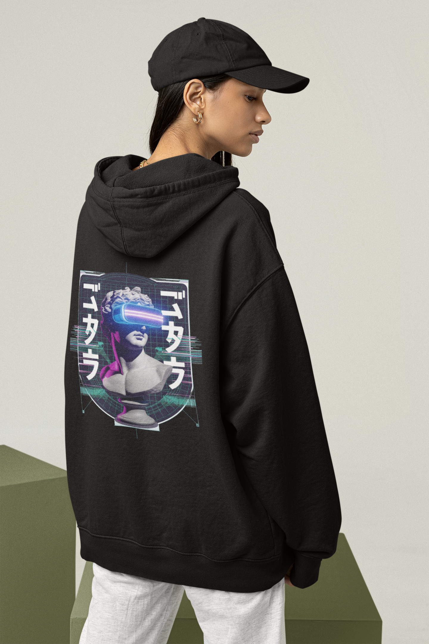 GAFAS VIRTUALES ESTATUA FUTURO Streetwear Backprint - Sudadera con capucha unisex extragrande Slammer Organic para adultos - Sudadera con capucha extragrande unisex Organic 2.0