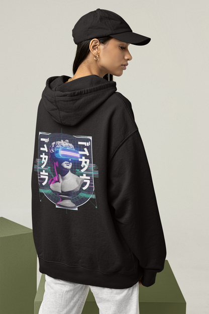 GAFAS VIRTUALES ESTATUA FUTURO Streetwear Backprint - Sudadera con capucha unisex extragrande Slammer Organic para adultos - Sudadera con capucha extragrande unisex Organic 2.0