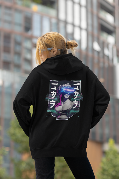 GAFAS VIRTUALES ESTATUA FUTURO Streetwear Backprint - Sudadera con capucha unisex extragrande Slammer Organic para adultos - Sudadera con capucha extragrande unisex Organic 2.0