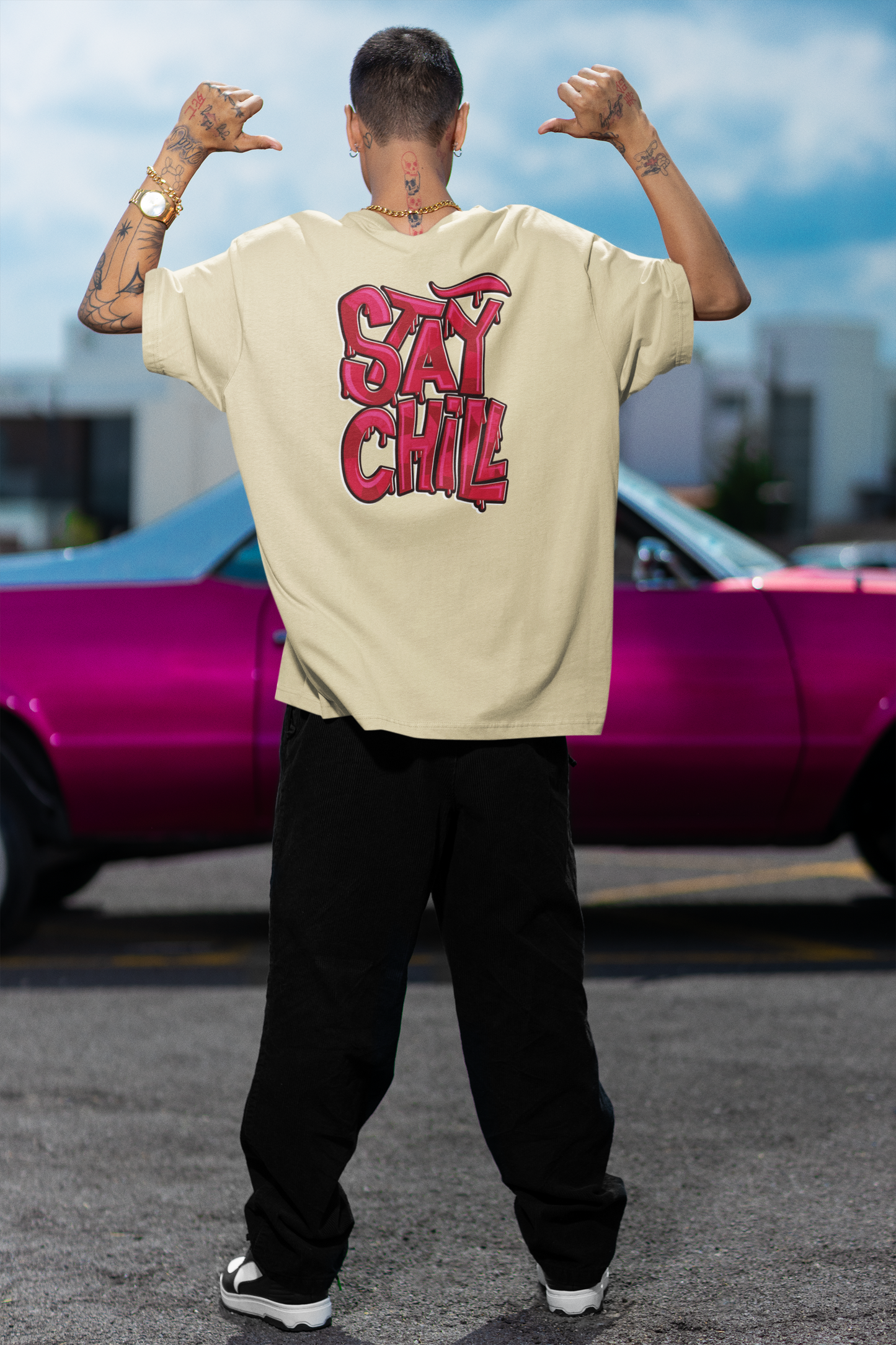 STAY CHILL Streetwear Backprint - Freestyler Bio Oversized Unisex T-Shirt Erwachsenen SH