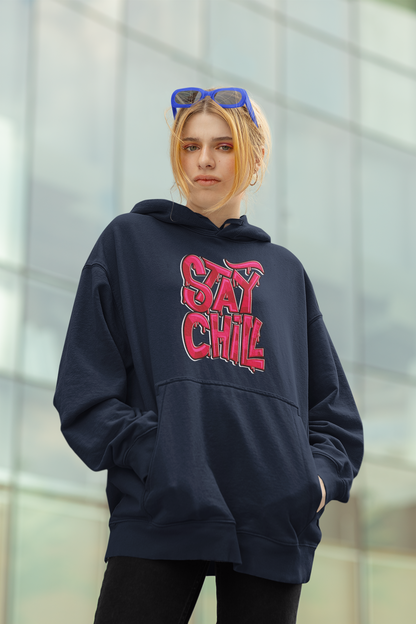 STAY CHILL Streetwear Estampado Frontal - Sudadera con capucha unisex extragrande Slammer Organic para adultos SH