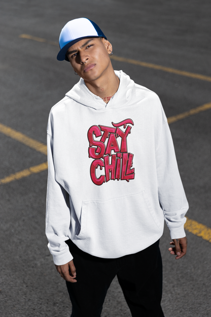 STAY CHILL Streetwear Estampado Frontal - Sudadera con capucha unisex extragrande Slammer Organic para adultos SH