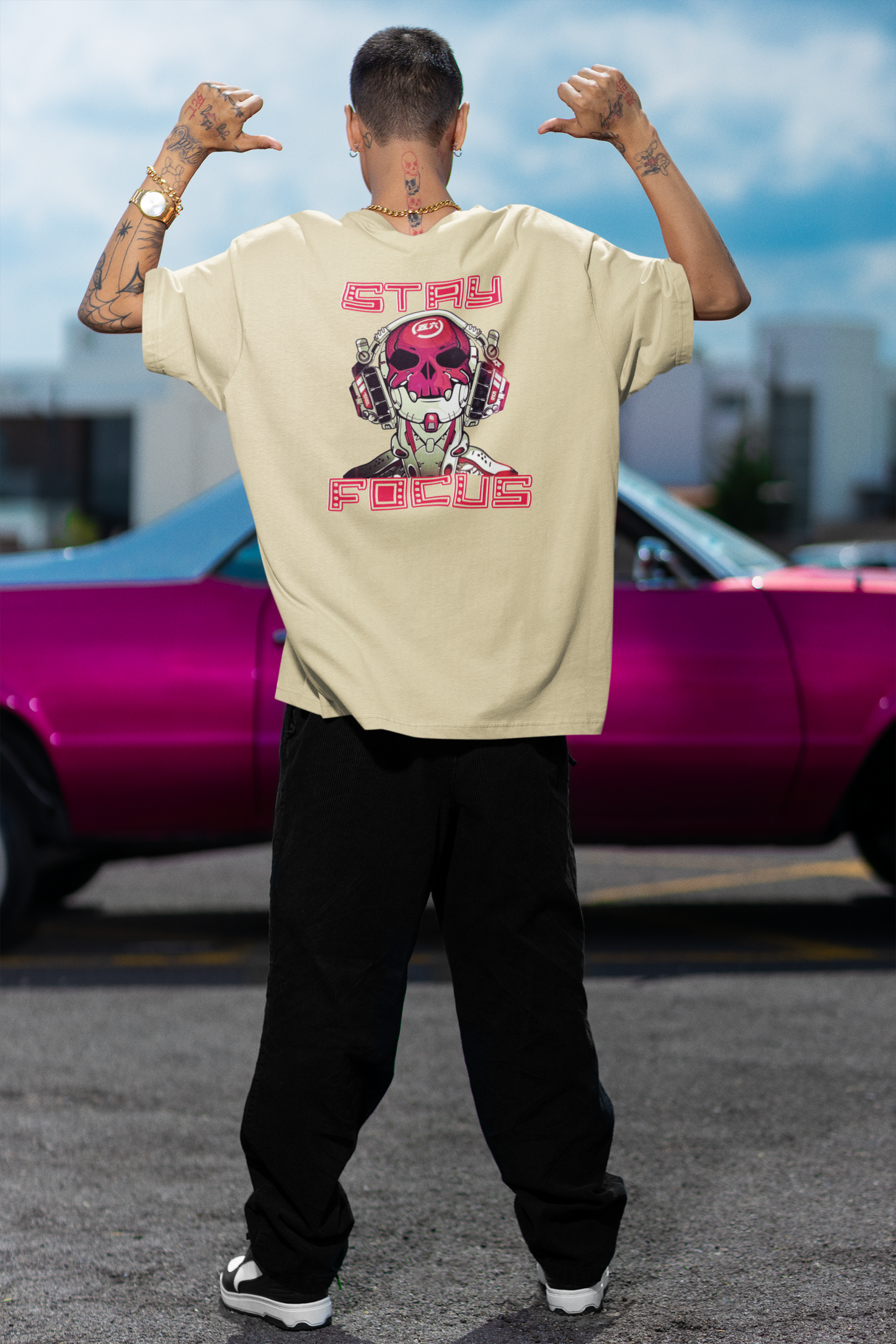 STAY FOCUS Streetwear Backprint - Freestyler Bio Oversized Unisex T-Shirt Erwachsenen SH