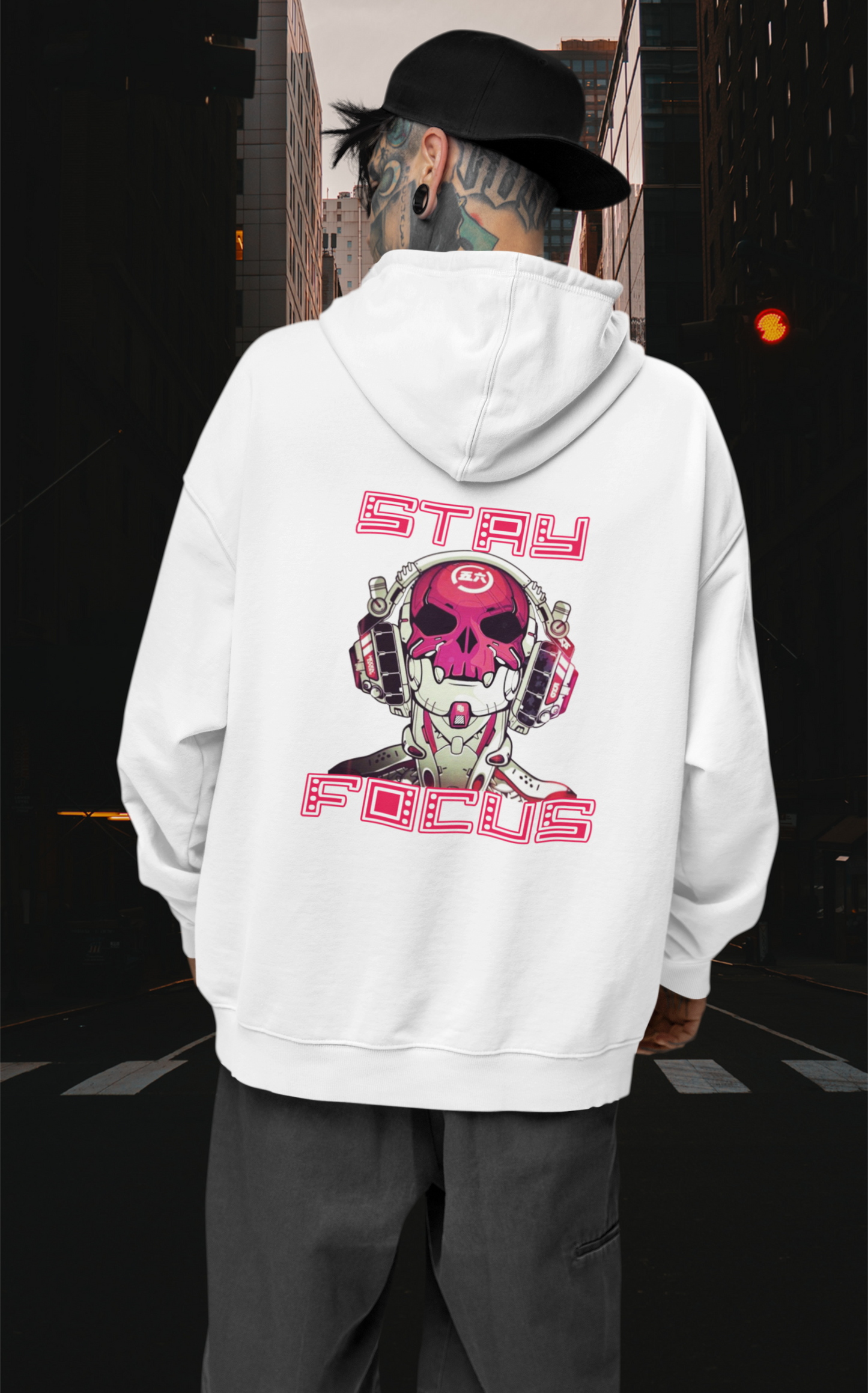 STAY FOCUS Streetwear Backprint - Sudadera con capucha unisex extragrande Slammer Organic para adultos SH