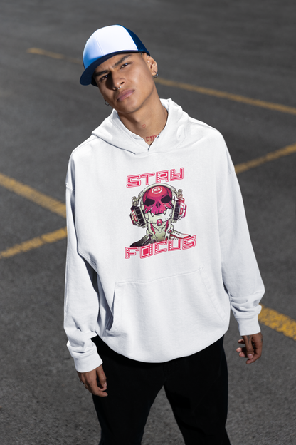 STAY FOCUS Streetwear Estampado Frontal - Sudadera con capucha unisex extragrande Slammer Organic para adultos SH