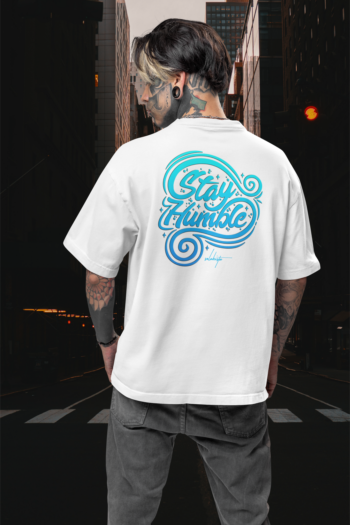 STAY HUMBLE Streetwear Backprint - Freestyler Bio Oversized Unisex T-Shirt Erwachsenen SH