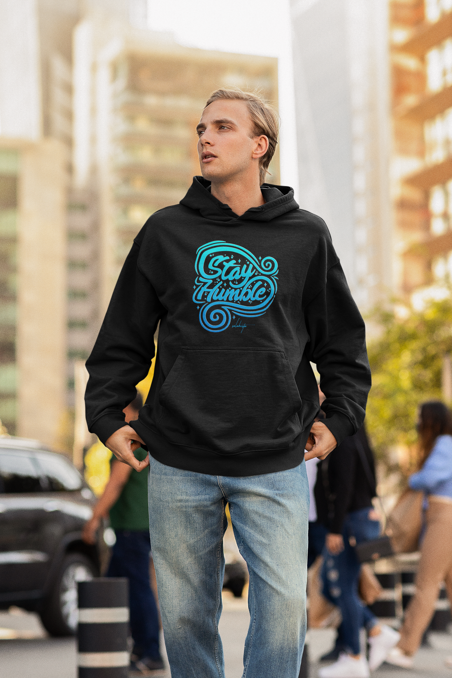 STAY HUMBL Streetwear Estampado Frontal - Sudadera con capucha unisex extragrande Slammer Organic para adultos SH