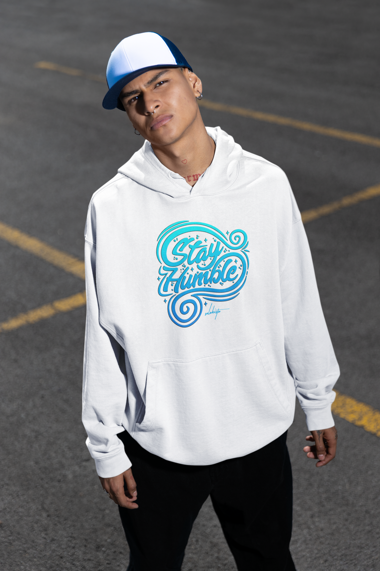 STAY HUMBL Streetwear Estampado Frontal - Sudadera con capucha unisex extragrande Slammer Organic para adultos SH