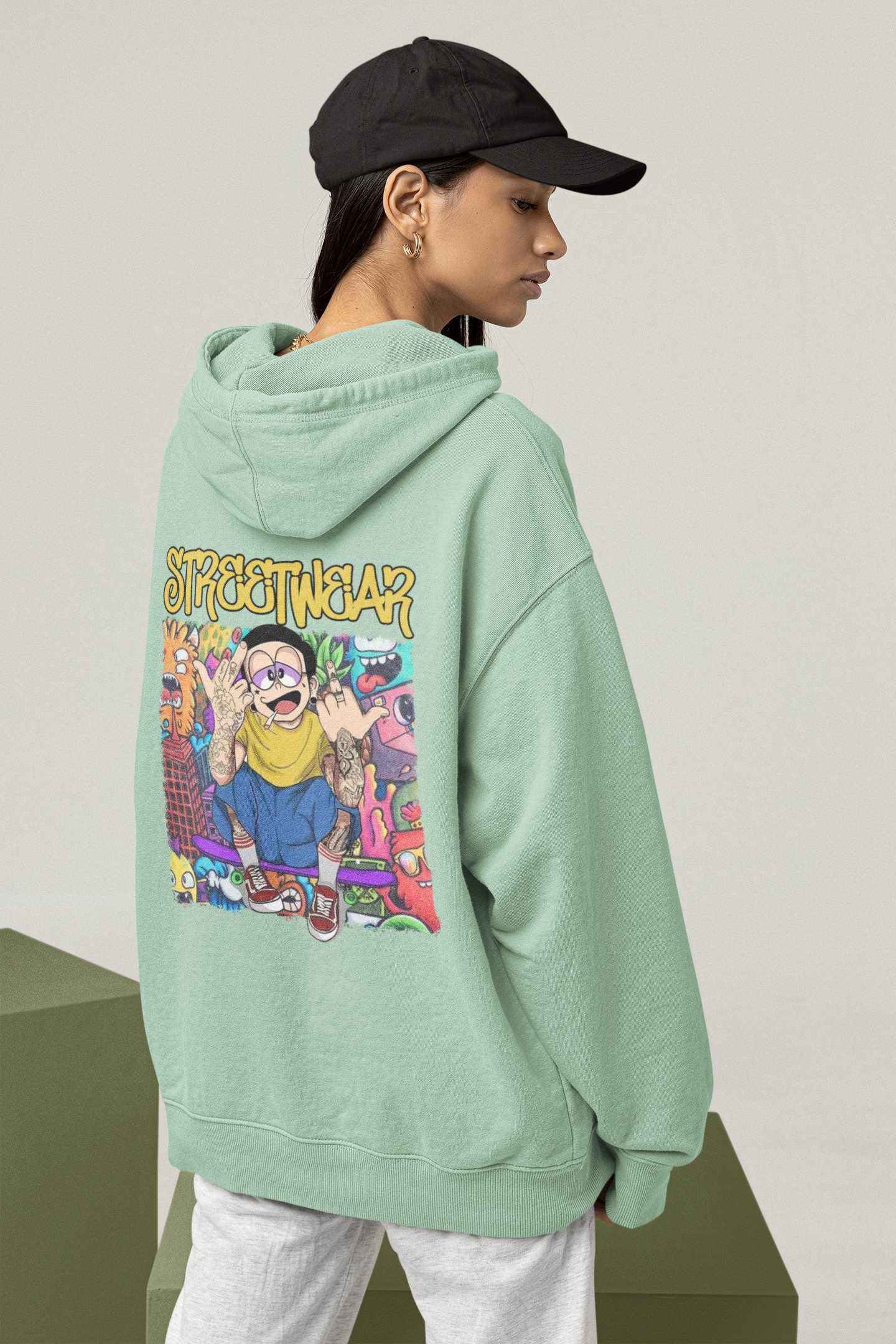 STREETWEAR FY Streetwear Backprint - Sudadera con capucha unisex extragrande Slammer Organic para adultos SH