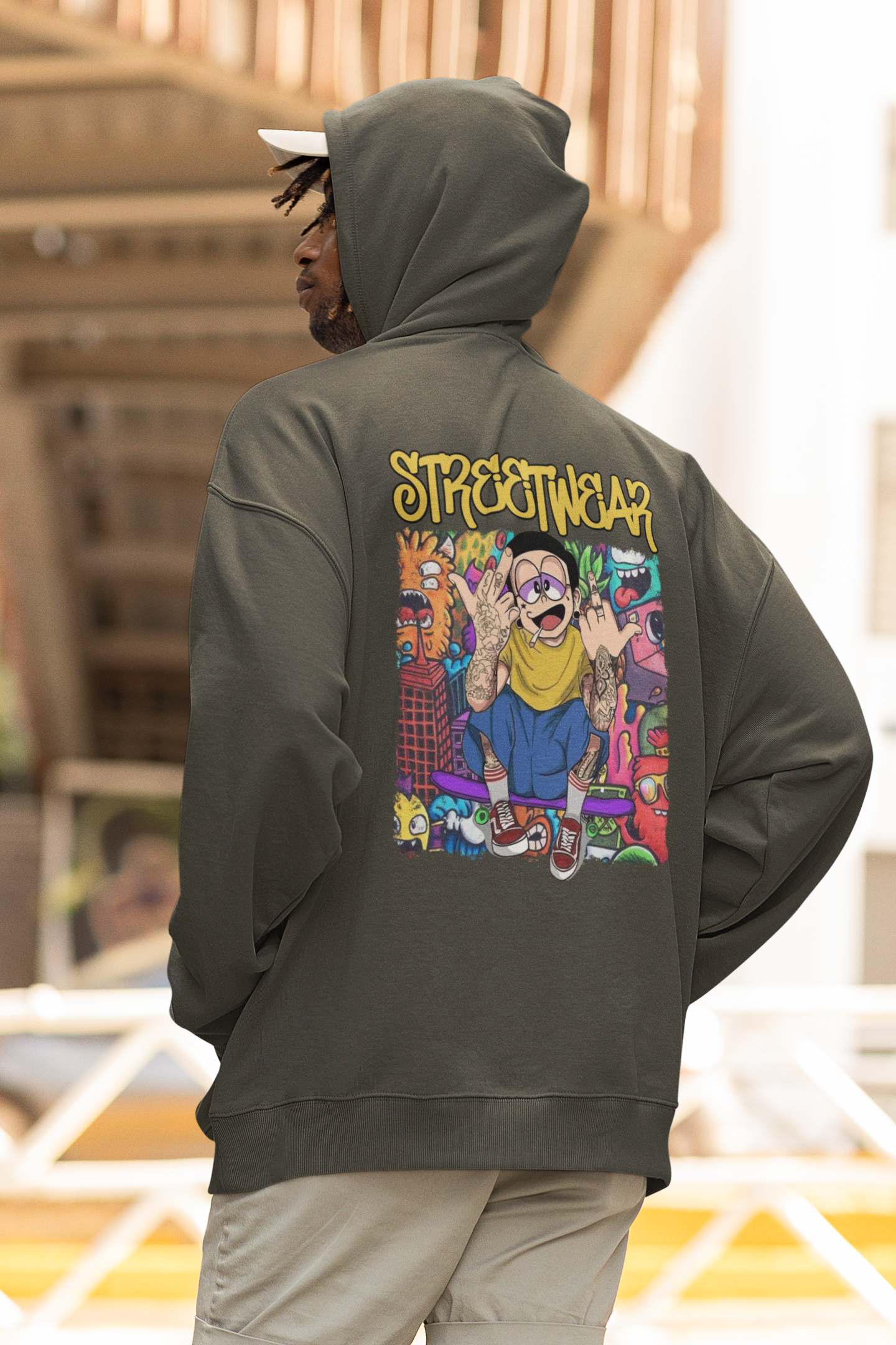 STREETWEAR FY Streetwear Backprint - Sudadera con capucha unisex extragrande Slammer Organic para adultos SH