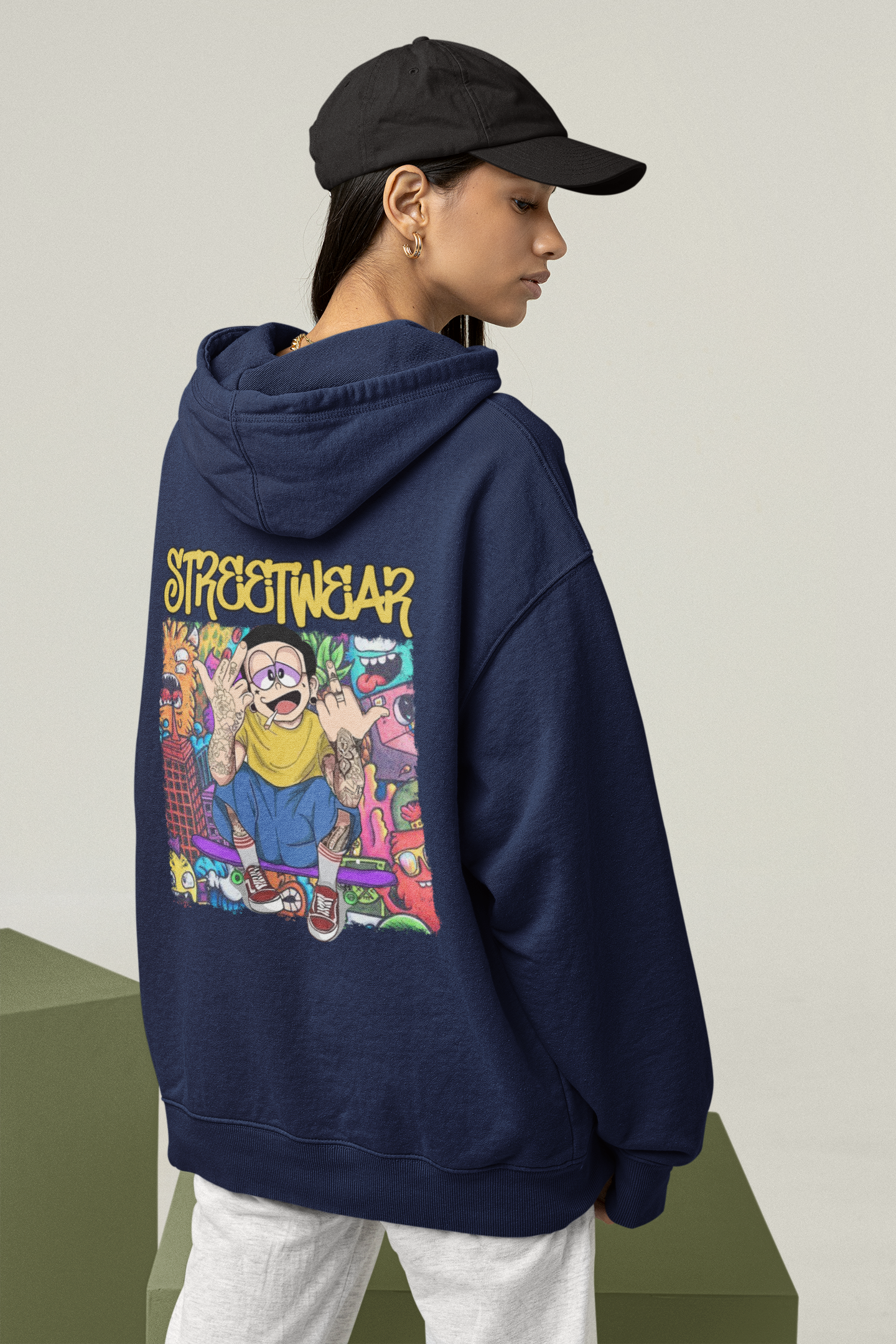STREETWEAR FY Streetwear Backprint - Sudadera con capucha unisex extragrande Slammer Organic para adultos SH