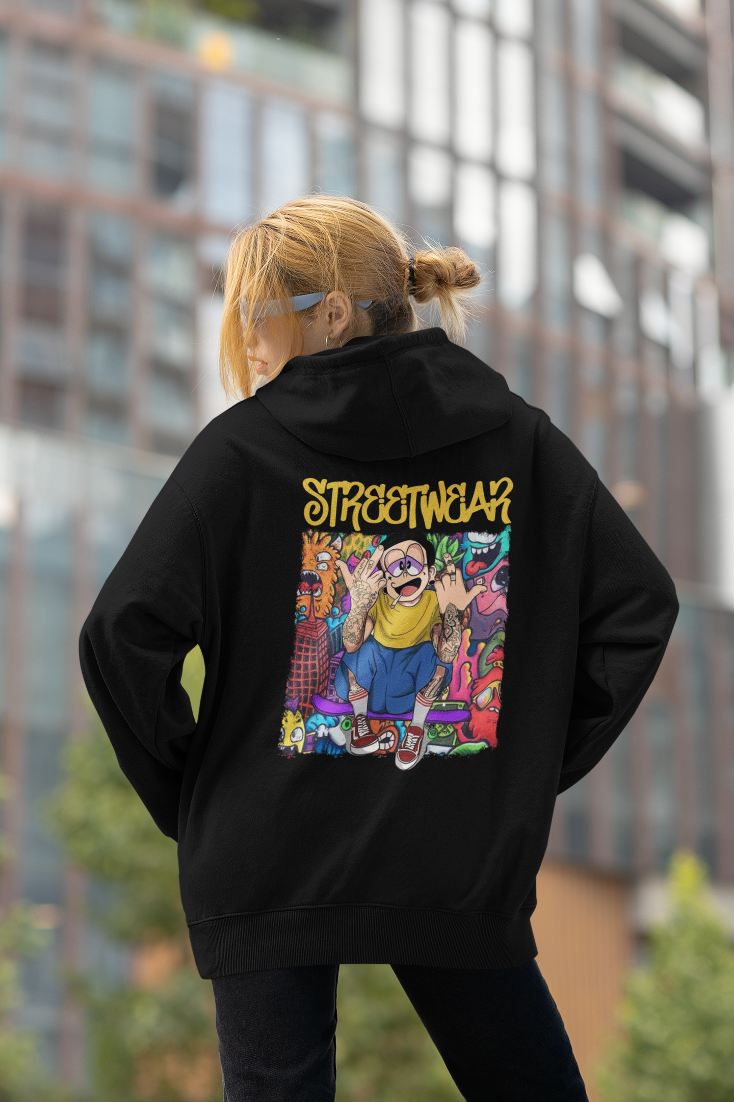 STREETWEAR FY Streetwear Backprint - Sudadera con capucha unisex extragrande Slammer Organic para adultos SH