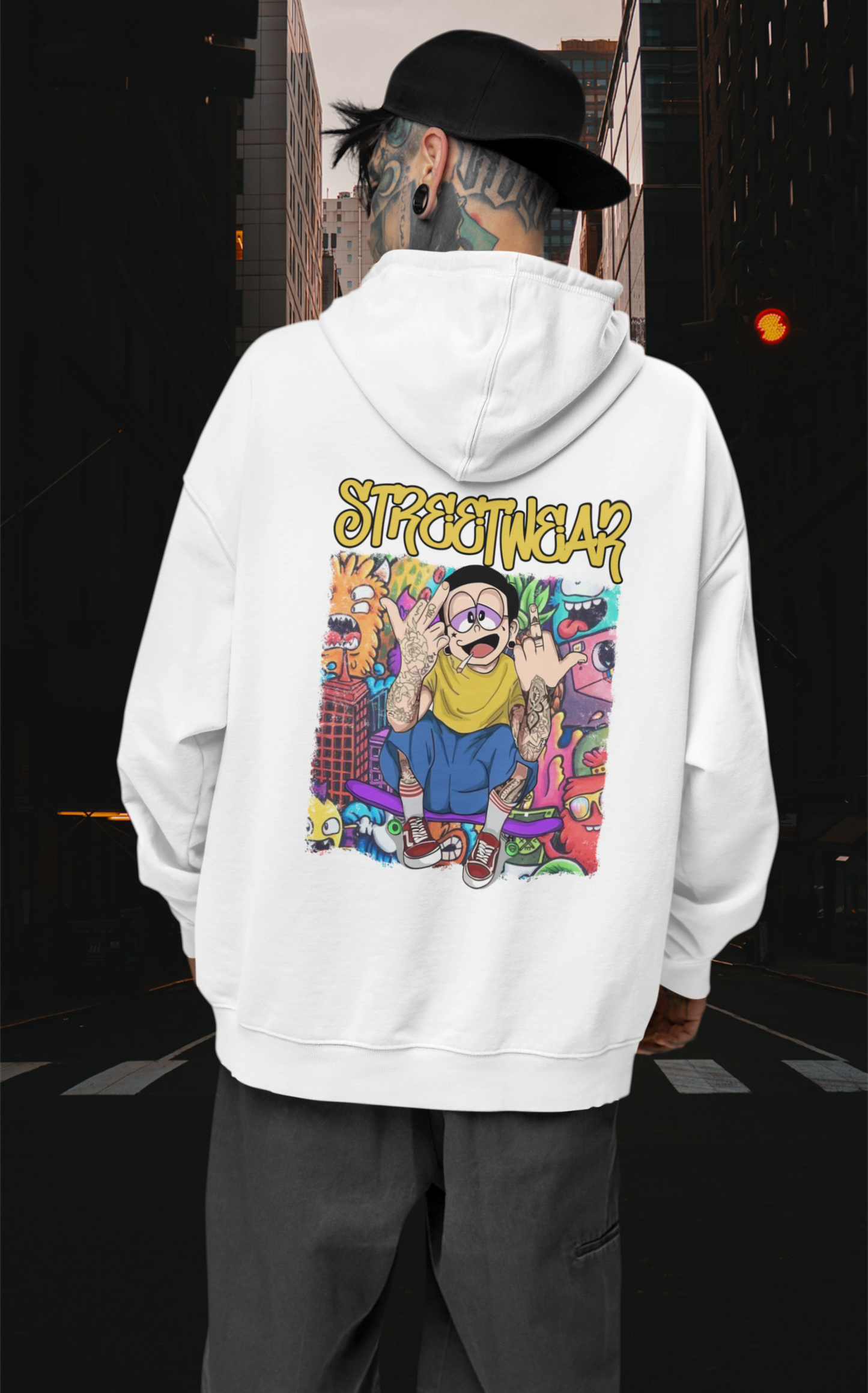 STREETWEAR FY Streetwear Backprint - Sudadera con capucha unisex extragrande Slammer Organic para adultos SH