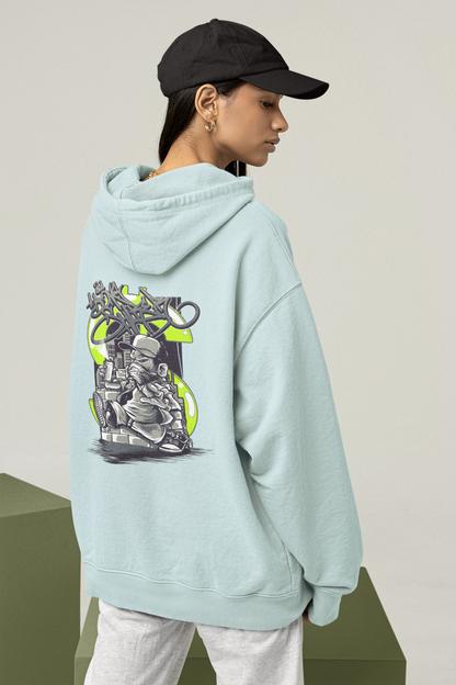 Sudadera con capucha unisex extragrande de talla grande STREET SPRAYER Streetwear con estampado en la espalda - Slammer Organic para adultos SH