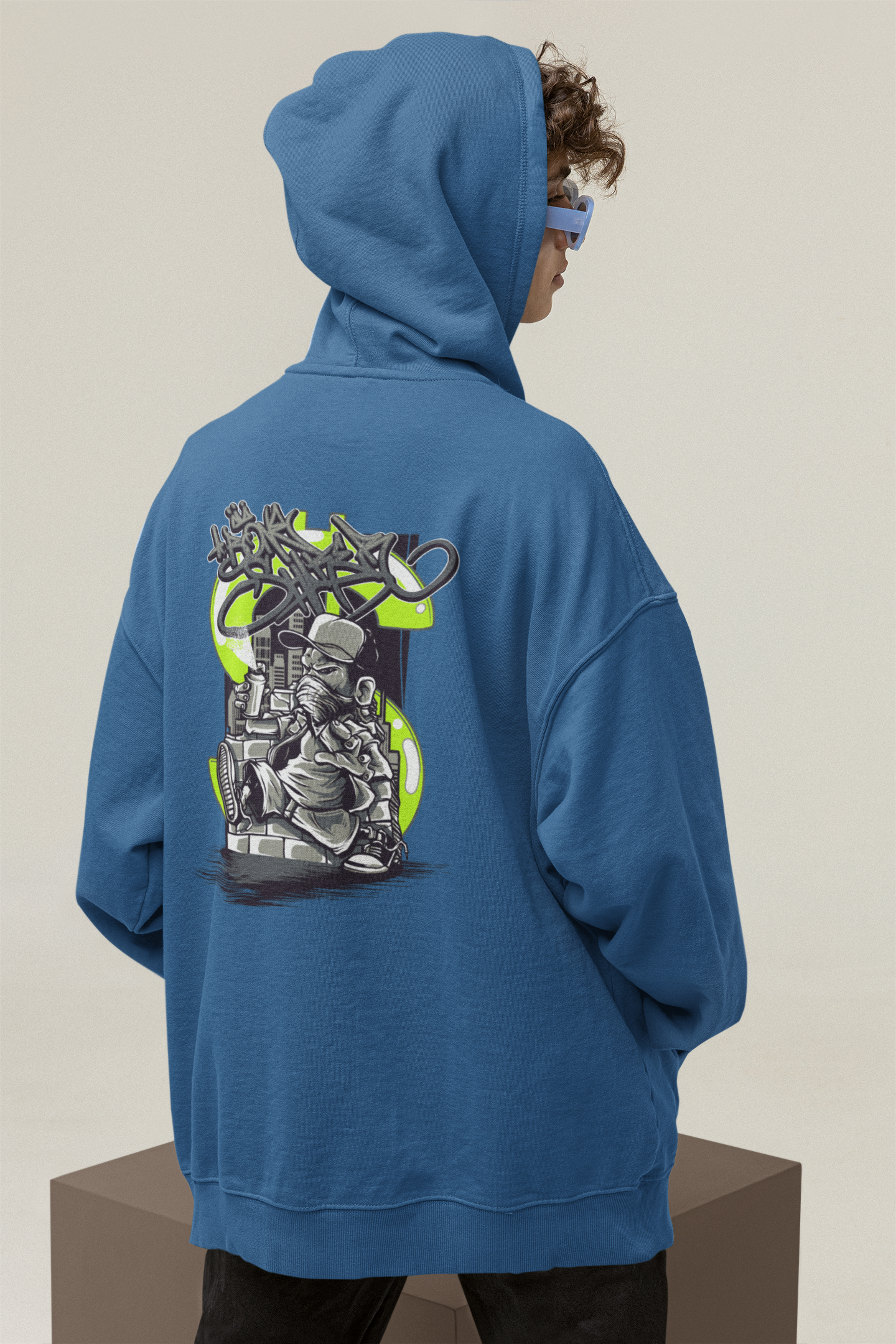 Sudadera con capucha unisex extragrande de talla grande STREET SPRAYER Streetwear con estampado en la espalda - Slammer Organic para adultos SH