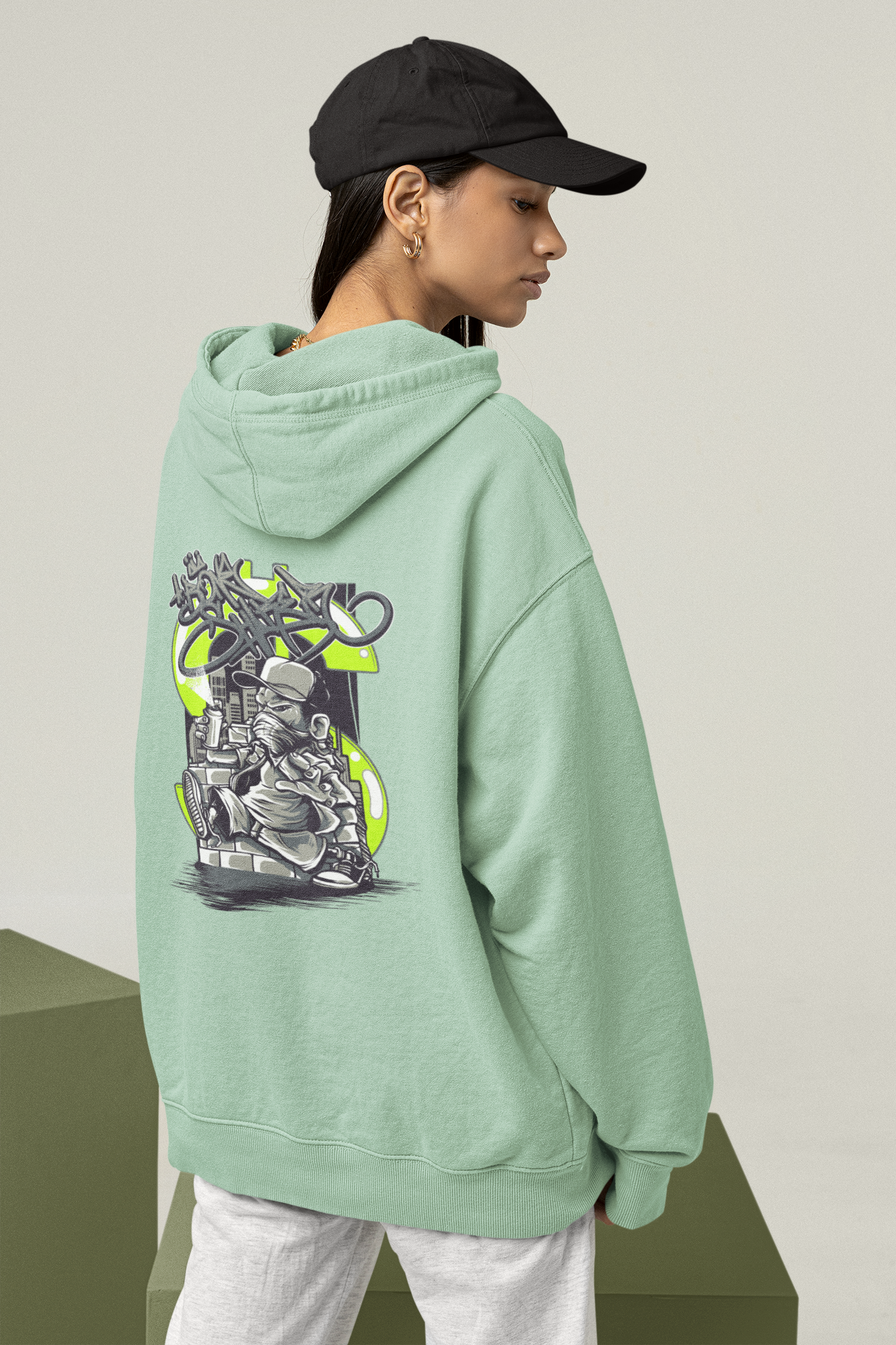 Sudadera con capucha unisex extragrande de talla grande STREET SPRAYER Streetwear con estampado en la espalda - Slammer Organic para adultos SH