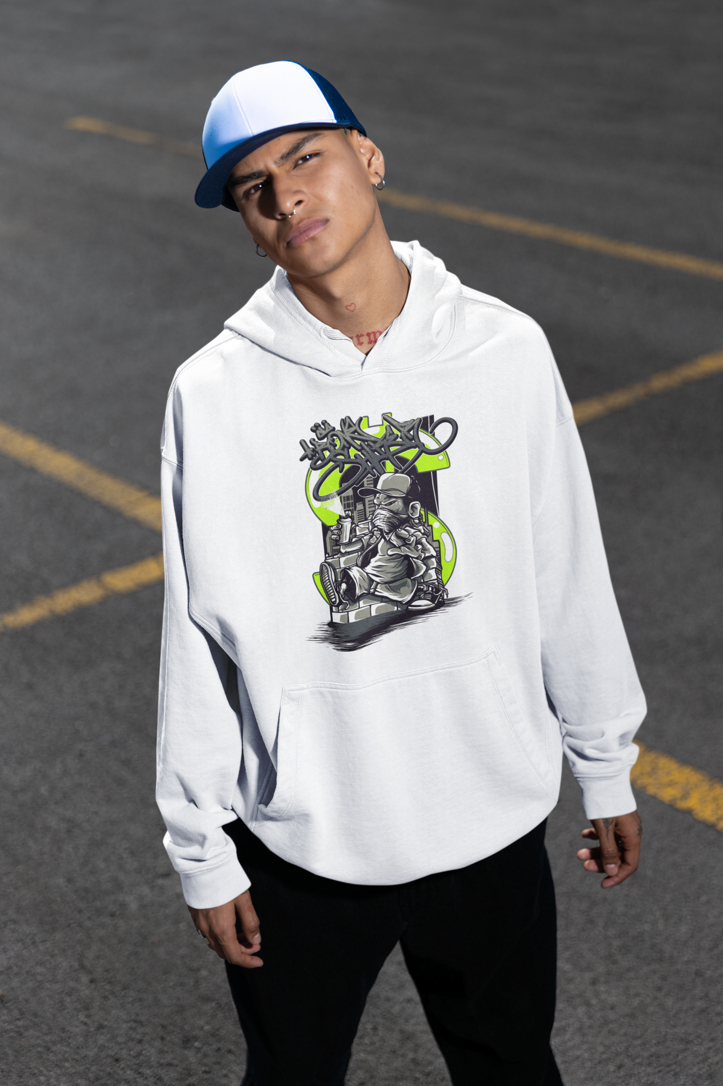 Sudadera con capucha unisex extragrande de Slammer Organic con estampado frontal de Street Sprayer - Sudadera con capucha extragrande unisex para adultos SH - Sudadera con capucha extragrande unisex orgánica 2.0