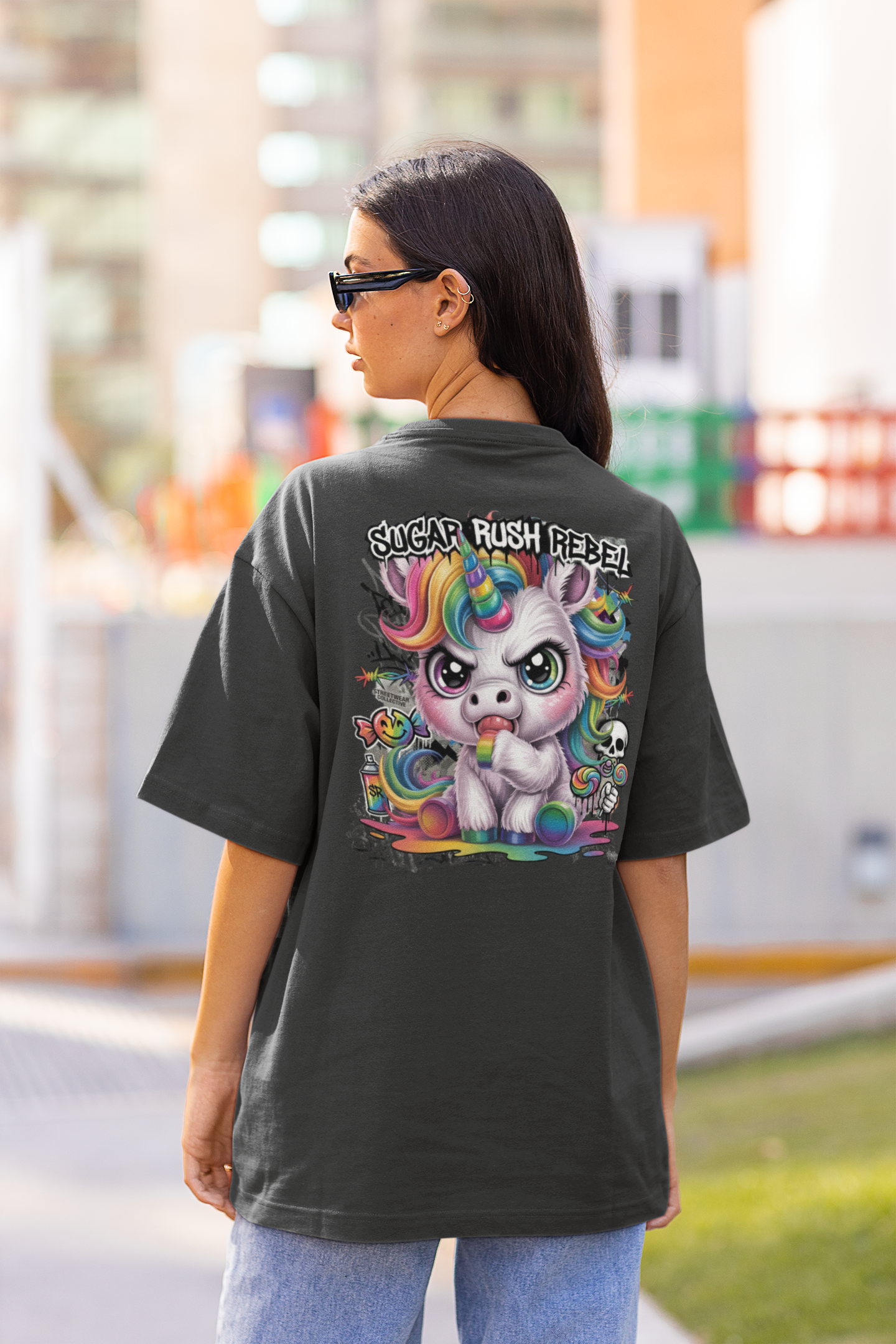 SUGAR RUSH REBEL Kryot Streetwear Backprint - Freestyler Bio Oversized Unisex T-Shirt Erwachsenen SH