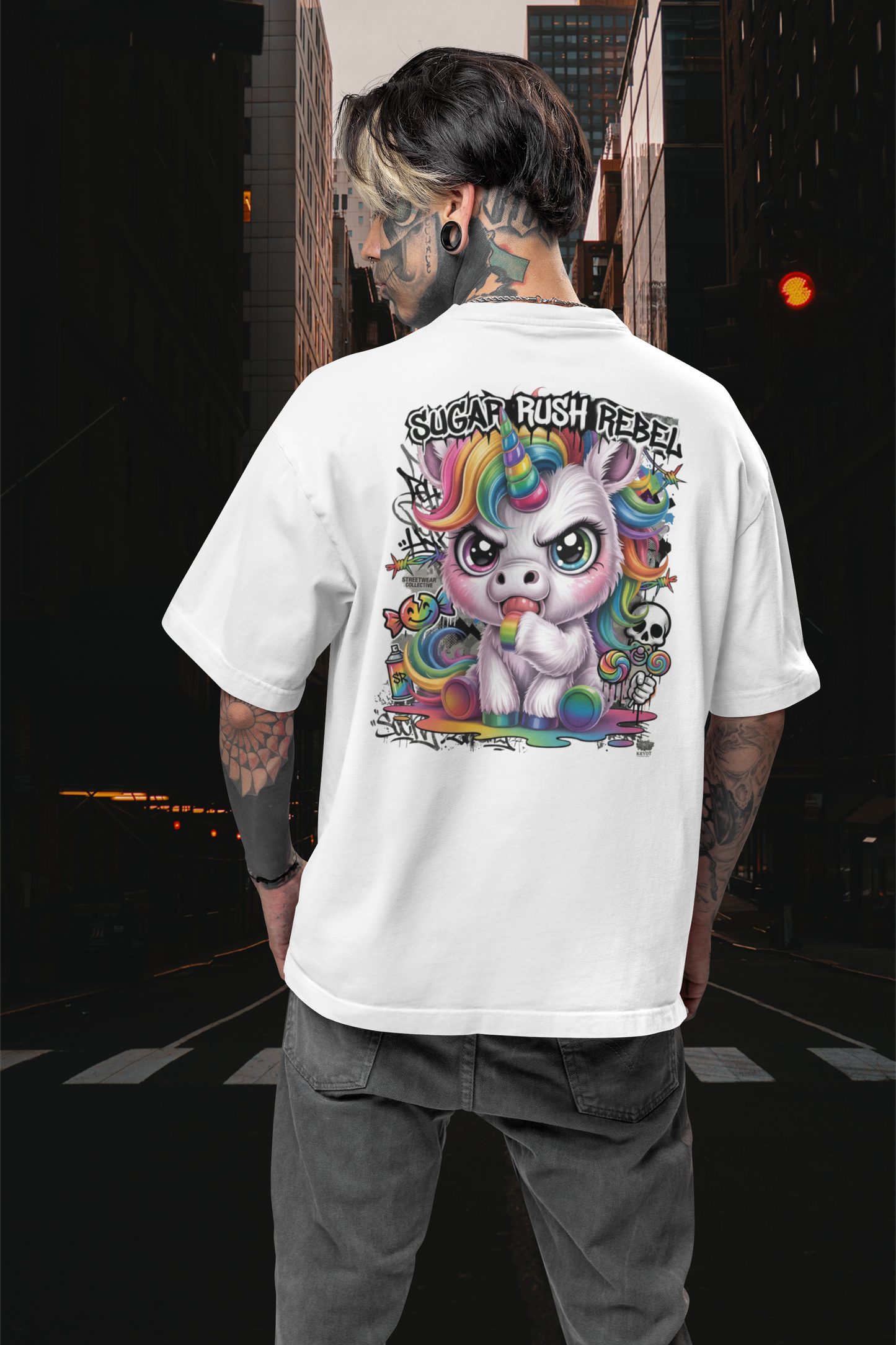SUGAR RUSH REBEL Kryot Streetwear Backprint - Freestyler Bio Oversized Unisex T-Shirt Erwachsenen SH