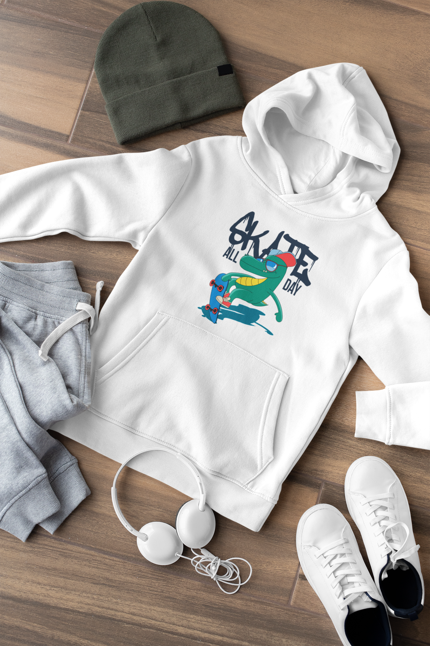 Kinder Hoodie Pullover Bio Baumwolle Hochwertig Langlebig - Skate all Day Krokodil - Mini Cruiser Hoodie 2.0 ST/ST SH