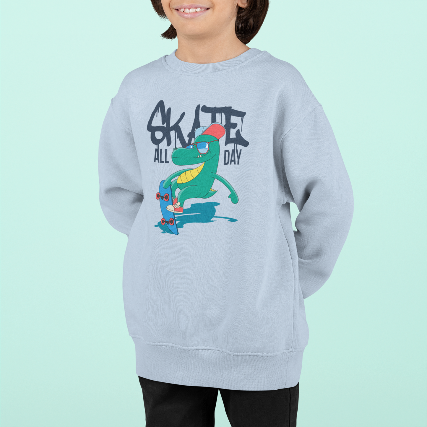 Kinder Pullover Sweatshirt Bio Baumwolle Hochwertig Langlebig - Skate all Day Krokodil - Mini Changer Sweatshirt ST/ST SH