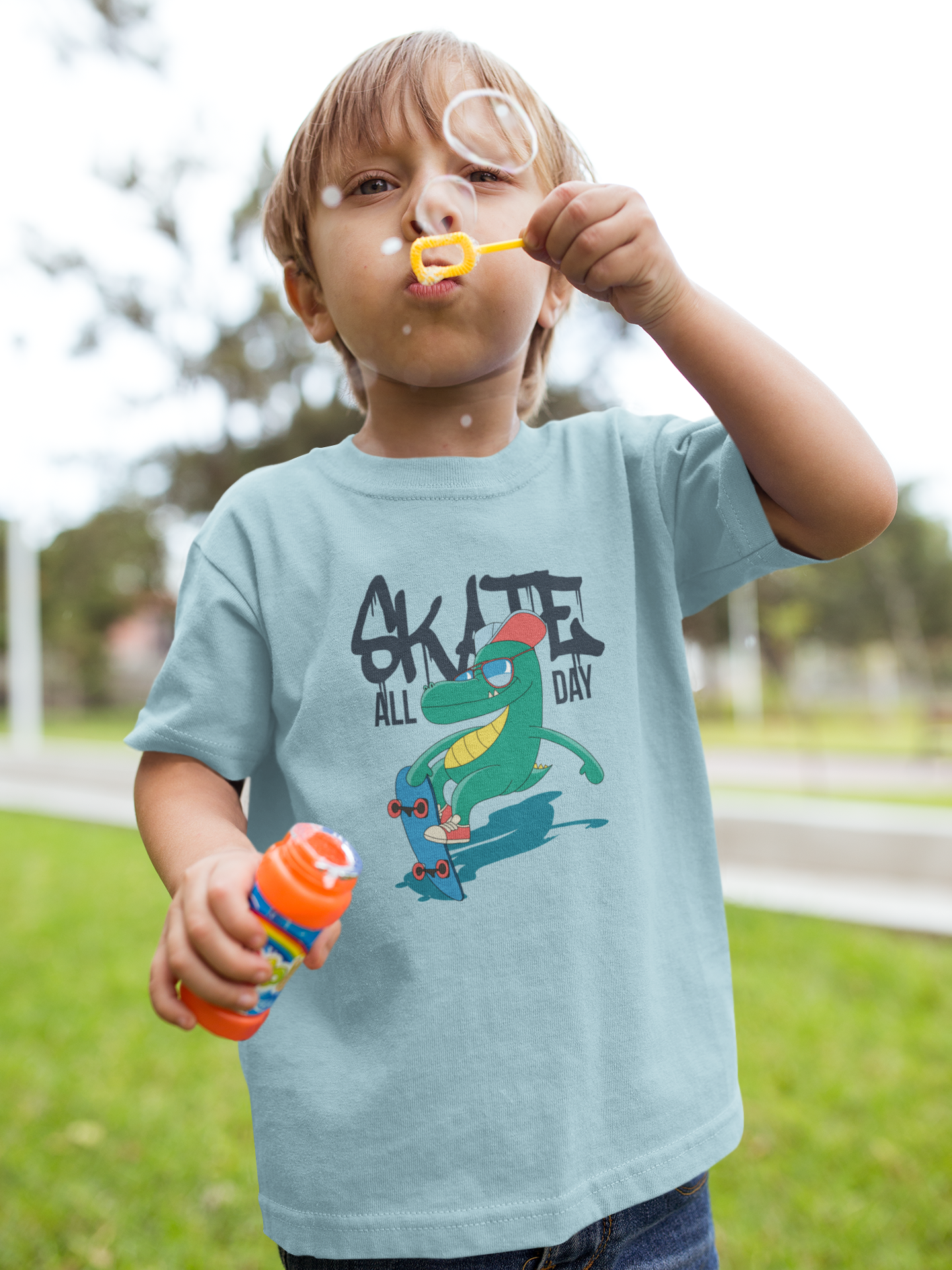 Kinder T-Shirt Kurzarm-Shirt Baumwolle Hochwertig Langlebig - Skate all Day Krokodil - T-Shirt Kids BC SH