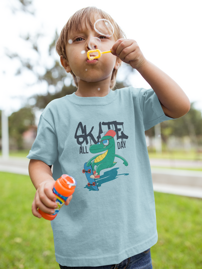 Skate all Day Krokodil - Kinder T-Shirt Kurzarm-Shirt Baumwolle Hochwertig Langlebig - T-Shirt Kids BC SH