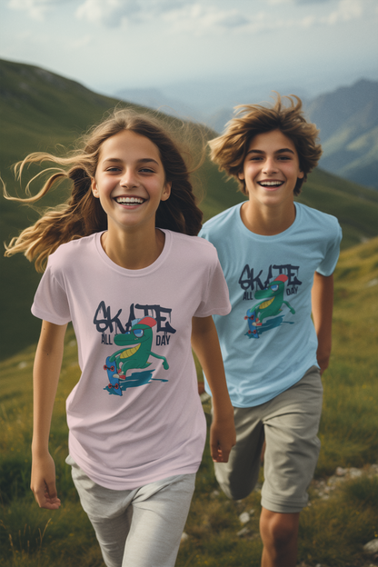 Skate all Day Krokodil - Kinder T-Shirt Kurzarm-Shirt Baumwolle Hochwertig Langlebig - T-Shirt Kids BC SH
